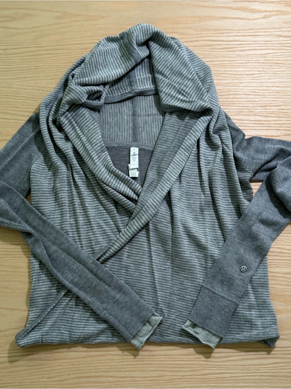lululemon athletica Grey Striped Cowl Neck Wrap Sweater